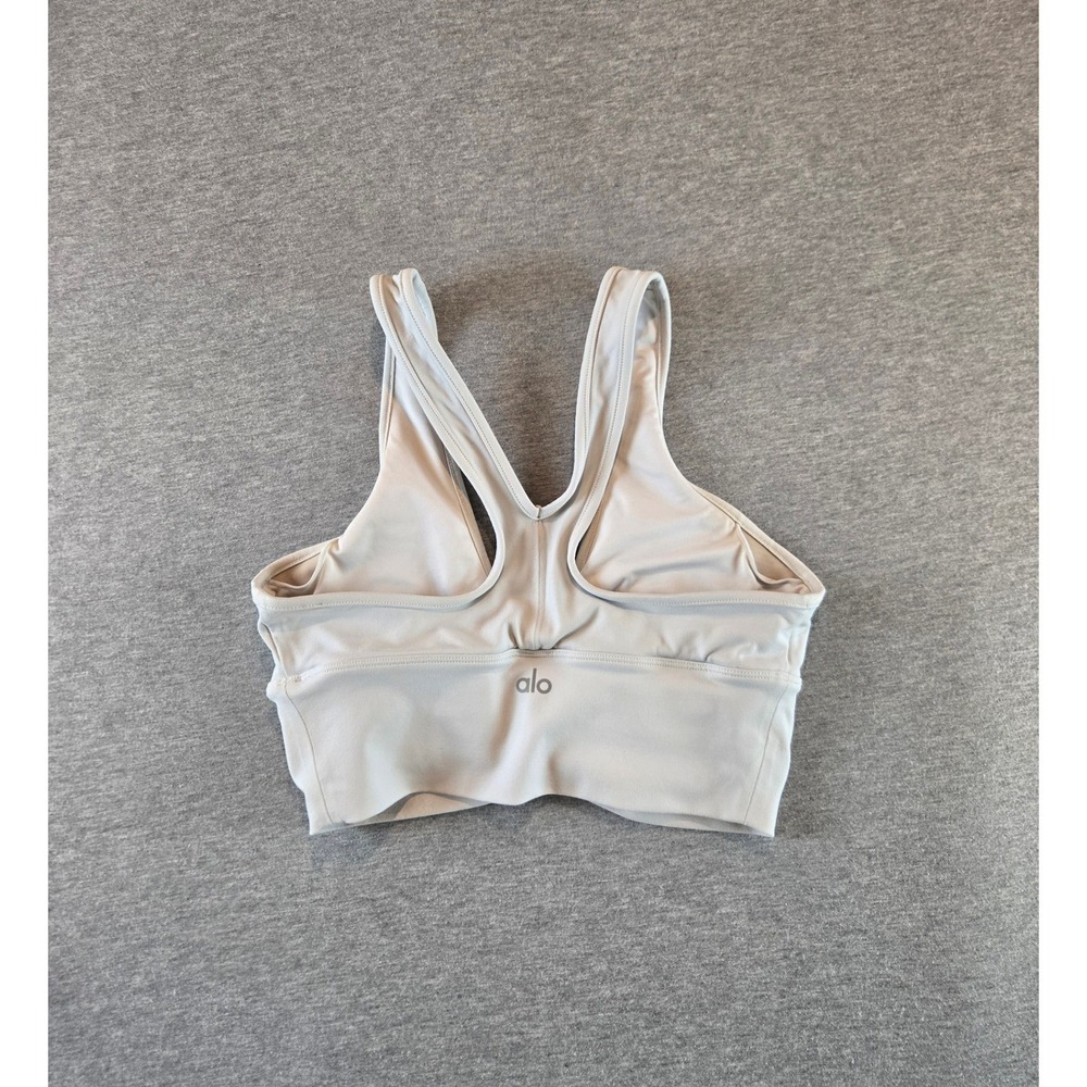Alo Yoga Wild Thing Bra Womens Small Bone Ruched Front Racerback Sports Bra - Picture 2 of 8